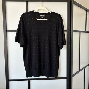 [XL] Karl Lagerfeld Paris Black On Black Polka Dot Short Sleeve Crewneck Sweater